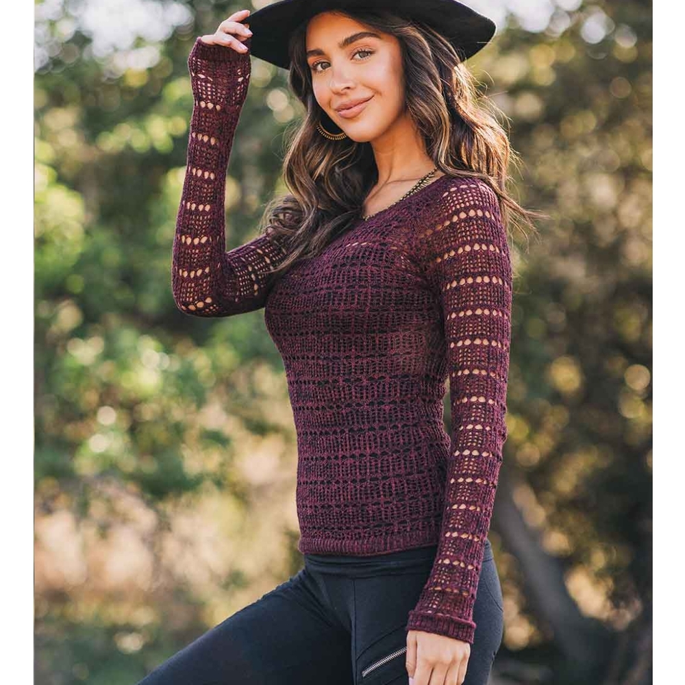 Nomads Hempwear Burgundy Knit Top